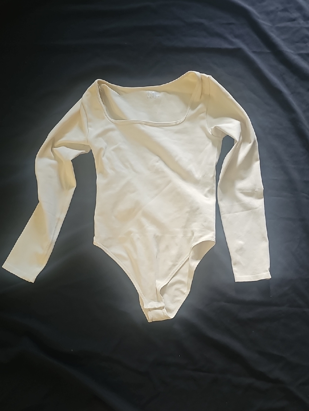 Long Sleeve Cream Women’s Bodysuit - Scoop Neck